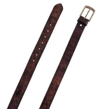 Mens Western Floral Embossed Leather Belt - Casual Belt for Suits & Jeans, Single Prong Buckle -